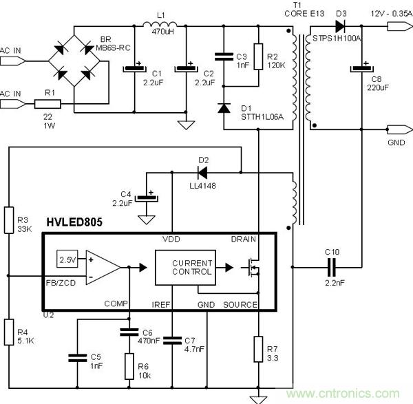 首個最簡單、器件最少的LED驅動電路設計
