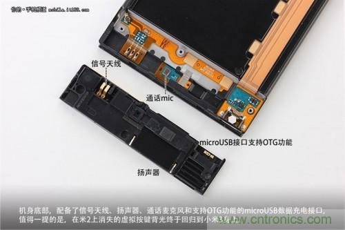 信號(hào)天線、揚(yáng)聲器、麥克風(fēng)以及支持OTG功能的Micro USB接口均位于底部