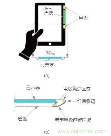 (a)側剖視圖描述；(b)電極焦點區(qū)域描述