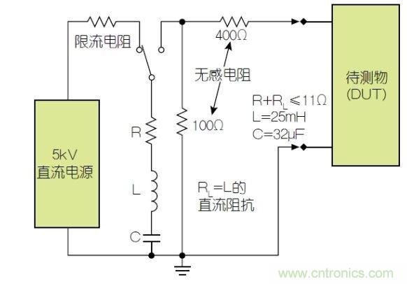 除顫器測(cè)試配置(注意較大電容)。