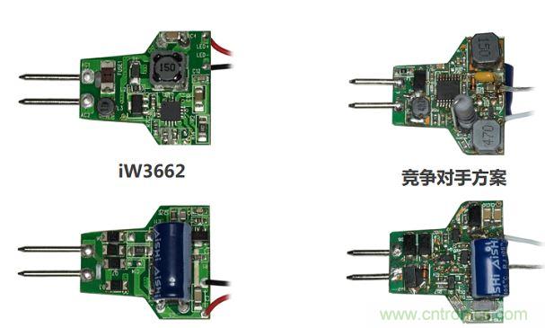 iW3662與競爭對手方案相比，所需外部元器件的數(shù)量大幅降低