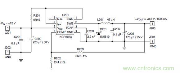 Buck電路應(yīng)用實例-輸入9~12V,輸出3.3V 800mA電路
