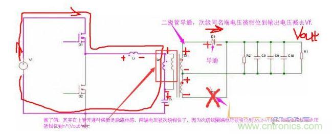 上管開通，注意諧振電感、勵(lì)磁電感、諧振電容的正負(fù)