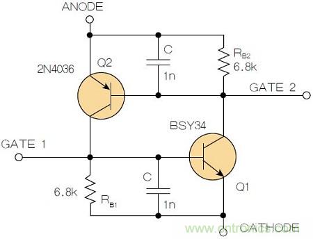 圖2：增加兩個(gè)電容值為1nF的SMD陶瓷電容器后，可以在ΔV達(dá)到10V的情況下防止導(dǎo)通。