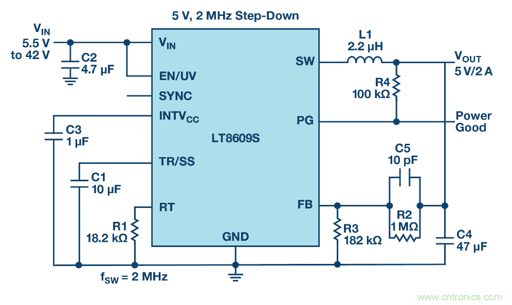 具 2.5 μA 靜態(tài)電流和超低 EMI 輻射的 42 V、2 A/3 A 峰值同步降壓型穩(wěn)壓器