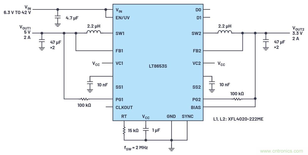 具有6.2 µA靜態(tài)電流的雙通道、42 V、2 A、單片、同步降壓型Silent Switcher 2穩(wěn)壓器