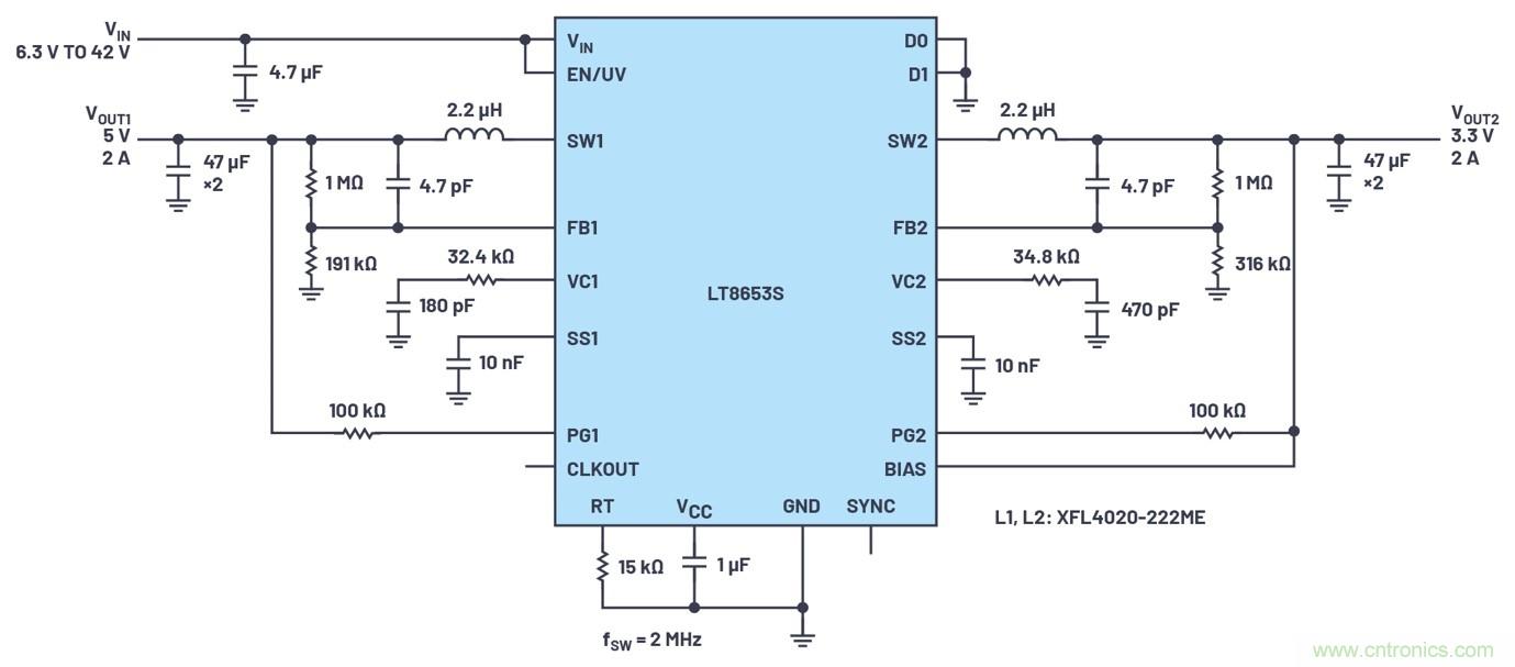 具有6.2 µA靜態(tài)電流的雙通道、42 V、2 A、單片、同步降壓型Silent Switcher 2穩(wěn)壓器