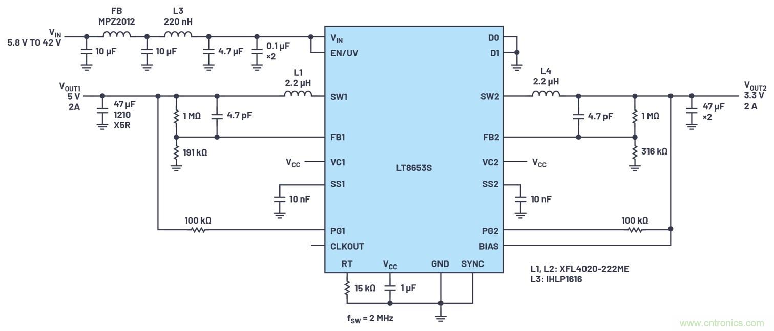具有6.2 µA靜態(tài)電流的雙通道、42 V、2 A、單片、同步降壓型Silent Switcher 2穩(wěn)壓器