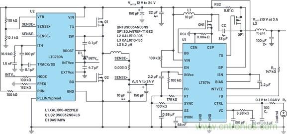 通過5 V至24 V輸入提供雙極性、雙向DC-DC流入和流出電流